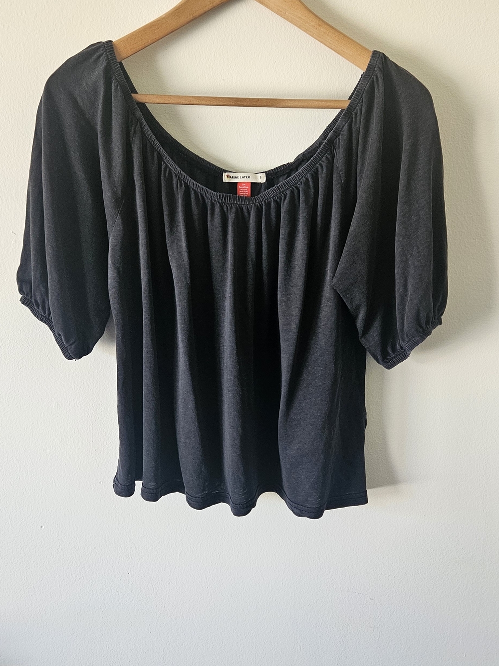 Marine Layer Black Peasant Blouse with Puff Sleeves